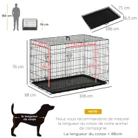 PawHut Cage caisse de transport pliante pour chien en acier 2 portes verrouillables 106L x 68l x 76H cm noir(m-3)