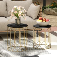 Outsunny Round Coffee Table Set of 2, Modern Nesting Tables with Ceramic Tile Top, Small End Tables, Indoor Outdoor Side Table with Metal Frame for Living Room, Bedroom, Patio, Balcony, Black(m-8)