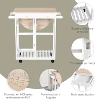 HOMCOM Ensemble Table de Bar Pliable sur roulettes avec étagère et 2 tiroirs + 2 tabourets Bois pin MDF Blanc chêne Clair(m-6)