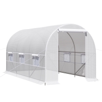 Outsunny Invernadero de Túnel 400x200x200 cm Invernadero de Jardín con Puerta Enrollable y 6 Ventanas PE 140 g/m² Anti-UV Blanco