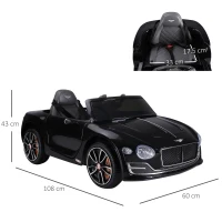 HOMCOM Macchina Elettrica per Bambini Bentley GT 6V, con Doppi Motori, Auto Elettrica per Bambini con Telecomando, Clacson, Suoni, Fari e 2 Portiere Apribili, 2.5-5 km/h, per 3-5 Anni, Nero(m-3)