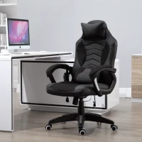 HOMCOM Luxe fauteuil/chaise de bureau gamer fonction massage + chauffage intégrée dossier inclinable noir(m-6)