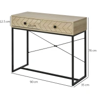 HOMCOM Tavolo Consolle Vintage in Legno e Metallo Nero per un Ingresso dal Design Contemporaneo, 2 Cassetti 90x35x76cm(m-3)