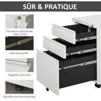 HOMCOM Caisson de bureau mobile rangement bureau sur roulettes 3 tiroirs verrouillables 39 x 48 x 60 cm blanc(m-7)