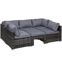 Outsunny Rattan Lounge Set, Sitzgruppe mit Sonnendach, Garten Loungegruppe, inkl. Kissen und Beistelltisch, Metall, Grau, 215 x 75 x 64 cm(m-9)