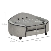 PawHut Haustiersofa, Hundebett, Hundematte, Hundesofa, Naturholz+Plüsch, Grau, 66,5 x 45 x 35,5 cm(m-3)