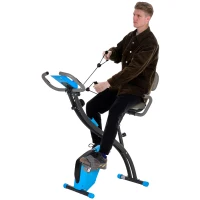 HOMCOM Heimtrainer X-Bike 2-in-1 Fahrradtrainer mit LCD-Display,Pulsmesser, klappbarer Hometrainer Trimmrad mit 8 stufig Magnetwiderstand, 1 Paar Spannseil, Stahl Blau 105x48x118 cm(m-10)