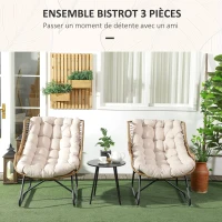 Outsunny Salon de jardin bistrot ensemble bistrot de jardin 3 pièces cadre en acier 2 chaises 1 table basse coussins inclus Kaki(m-4)