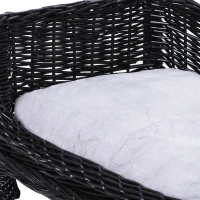 PawHut Cuccia per Animali Domestici Forma Chaise Longue in Vimini Nero Cuscino in Pile 69x42x33cm(m-9)