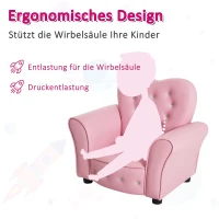 HOMCOM Kindersessel Kindersofa, massiven Holzfüßen Sessel aus Schaumstoff Kinderstuhl für Kinderzimmer, Spielzimmer, 59 x 41,5 x 49 cm, für Kinder 1,5-3 Jahre Rosa(m-4)