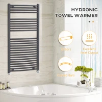 HOMCOM Curved Heated Towel Rail, Hydronic Bathroom Ladder Radiator Towel Warmer For Central Heating 600mm x 1200mm, Grey(m-4)