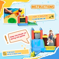 Outsunny Kids Inflatable Bouncy Castle Water Slide 6 in 1 Bounce House Jumping Castle Water Pool Gun Climbing Wall Basketball Hoop with Air Blower for Summer Playland(m-7)