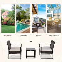 Outsunny Polyrattan Gartenset für 2 Personen Balkonmöbel Set mit Kissen Braun+Creme(m-6)