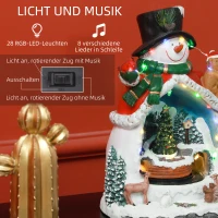 HOMCOM Weihnachtsdorf in Schneemann-Form mit fahrendem Zug, LED-Lichtern und Musik, festliche Tischdekoration, Mehrfarbig(m-5)