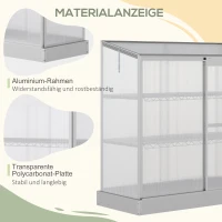 Outsunny Gewächshaus mit Fundamentrahmen, Polycarbonat-Gehäuse, 2 Regalböden, Aluminiumrahmen, 131 x 58 x 139,5 cm(m-4)