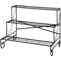 Outsunny Estantería para Plantas de Metal de 3 Niveles Soporte de Flores en Forma Escalera Macetas Multifuncional para Decoración Interiores y Exteriores 95x63x72 cm Negro(m-11)