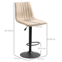 HOMCOM Sgabelli da Bar Set 2 Pezzi ad Altezza Regolabile, in Acciaio e Poliestere, 47.5x57.5x95-116 cm, Marrone(m-3)