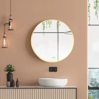 kleankin Specchio Bagno Rotondo con Cornice da Parete in Lega di Alluminio, Ø50x2cm, Oro(m-2)