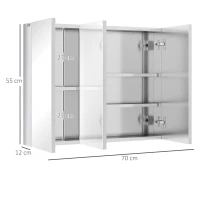 kleankin Spiegelschrank, Badschrank, 3 Spiegeltüren, 5 Innenböden, Edelstahl, Farbe: Silber, 70 x 12 x 55 cm(m-3)