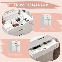 HOMCOM Kosmetiktisch, Schminktisch, mit Spiegel, Hocker, Schublade, Stauraum, weiß, 60 x 40 x 114cm(m-5)