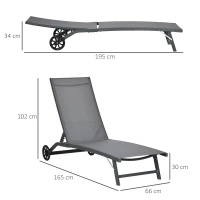 Outsunny Lot de 2 bains de soleil en aluminium et textilène avec roulettes dossier inclinable charge max. 150 Kg Gris foncé(m-3)