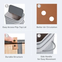 HOMCOM 70L Natural Wood Laundry Basket A Compartment w/Flip Lid Removable Lining Handles Board Base Foldable Durable Water-Resistant Dirty Clothes Storage Home Organisation Grey(m-5)