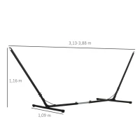 Outsunny Support Pied de hamac réglable Structure Robuste métal époxy Noir dim. 3,08-3,80L x 1,09l x 1,16H m(m-3)