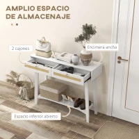 HOMCOM Consola Recibidor Mesa de Entrada con 2 Cajones de Diseño de Ratán y Estante Abierto para Pasillo 100x30x81 cm Blanco(m-4)