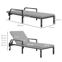 Outsunny Outdoor PE Rattan Sun Lounger Set of 2, Wicker Chaise Recliner Garden Chair with 5-Level Adjustable Backrest and 2 Wheels, Grey(m-3)