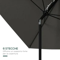 Outsunny Ombrellone da Giardino Rettangolare 2x3 m Inclinabile con Apertura a Manovella, Grigio(m-6)