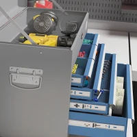 DURHAND Cassetta Attrezzi in Acciaio con 6 Cassetti, un Bauletto e 2 Chiavi, 60x26x34 cm. Blu(m-7)