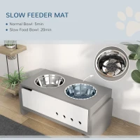 PawHut 3 Height Adjustable Raised Dog Bowls, Dog Feeding Storage Station w/ Slow Feeder Mat, 2 Stainless Steel Bowls(m-5)