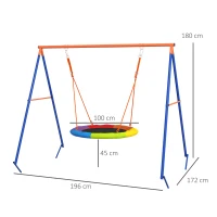 Outsunny Metal Kids Swing Set Nest Swing Seat with A-Frame Structure for Outdoor Use - Multicoloured(m-3)