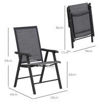 Outsunny Set of 4 Folding Garden Chairs, Metal Frame Garden Chairs Outdoor Patio Park Dining Seat with Breathable Mesh Seat, Dark Grey(m-3)