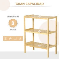 HOMCOM Estantería de Bambú de 3 Niveles Estantería de Pie Moderno Estante de Almacenamiento para Baño Cocina Salón Dormitorio Antivuelco 62x33x80 cm Natural(m-4)