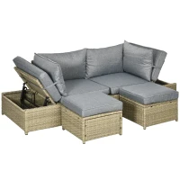 Outsunny 4-tlg. Gartenmöbelset, Rattanoptik, 2x Sofa, 2x Hocker, frei kombinierbar, Sitzkissen, dunkelgrau(m-10)