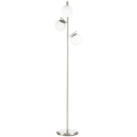 HOMCOM 3-Light Tree Floor Lamps for Living Room, Modern Standing Lamp for Bedroom with Globe Lampshade, Steel Base, Bulb not Included, Silver Tone(m-11)