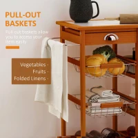 HOMCOM Rolling Kitchen Island Trolley Cart Drawer Shelves Basket Wheels W/  6 Bottle Wine Rack, Honey Colour(m-7)