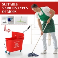 HOMCOM 20L Compact Mop Bucket on Wheels, with Water Separation Panel - Red(m-7)