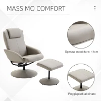 HOMCOM Poltrona Relax Reclinabile con Pouf Poggiapiedi Abbinato e Rivestimento in Finta pelle, 71x78x101cm, Grigia(m-5)