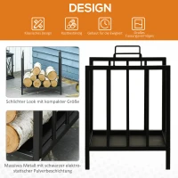 Outsunny Kaminholzregal Kaminholzständer mit zwei Griffen Kaminbesteck 50 kg belastbar Feuerholzablage Kaminwerkzeug Metall Schwarz 39 x 32,5 x 46 cm(m-4)