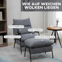 HOMCOM Sessel mit Ottomane Polstersessel Relaxsessel, inkl. Kissen, 68 cm x 91,5 cm x 88 cm, Hellgrau(m-6)