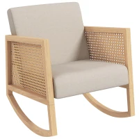 HOMCOM Fauteuil à bascule rocking chair design tissu effet lin accoudoirs cannage style bohème structure en d'hévéa gris clair(m-10)