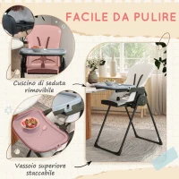 ZONEKIZ Seggiolone Pappa Pieghevole per Bimbi da 6-36 Mesi, Altezza Regolabile e Schienale Reclinabile, Nero e Bianco(m-5)