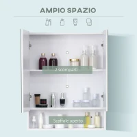 kleankin Armadietto a Specchio Rettangolare Montato a Parete con Credenze e Ripiano Regolabile, in MDF e Vetro, 60x15x75cm, Bianco(m-4)