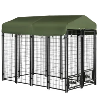 PawHut Kennel per Cani in Acciaio per Interni ed Esterni con Tettuccio in Tessuto Oxford e 2 Ciotole, 244x122x183 cm(m-1)