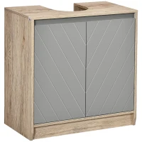HOMCOM Meuble salle de bain sous Lavabo - meuble sous-vasque - placard 2 portes avec étagère - dim. 60L x 30l x 59,8H cm - panneaux particules chêne clair gris(m-1)