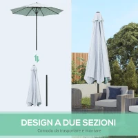 Outsunny Ombrellone da Giardino 3x2.5 m in Metallo a 2 Sezioni con 8 Stecche e Copertura in Poliestere(m-7)