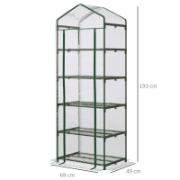 Outsunny 5 Tier Mini Greenhouse, Small Walk-in Greenhouse with Reinforced Plastic Cover, Garden Grow House with Roll Up Door and Shelves, 69 x 49 x 193cm, Green(m-3)