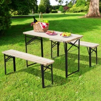 Outsunny Conjunto Mesa y 2 Bancos Plegables de Jardín Muebles para Camping Picnic Mesa de 180x50x75 cm y Asiento de 180x25x45 cm Madera y Negro(m-2)